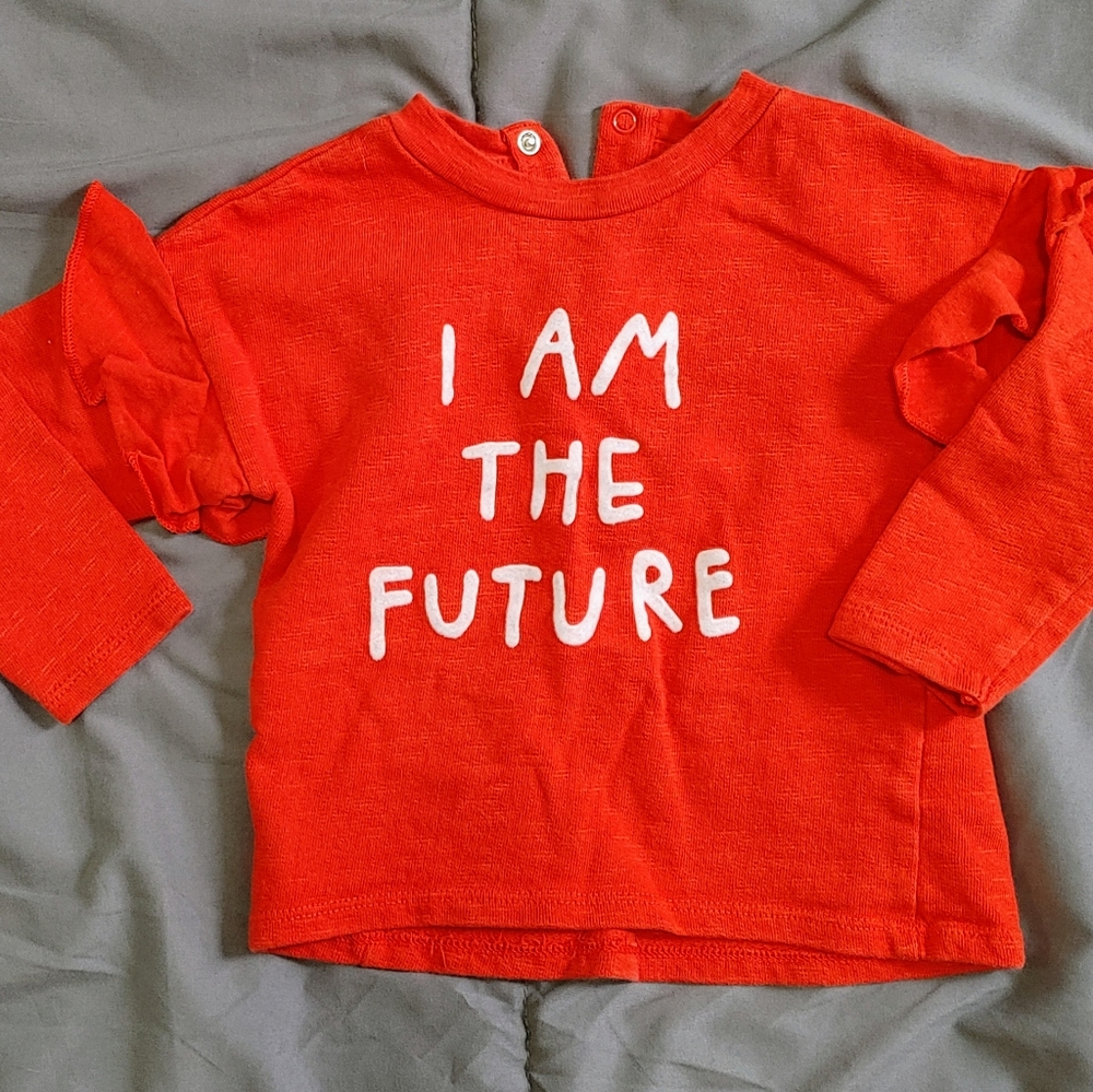 Red shirt with ruffle shoulders "I Am The Future"